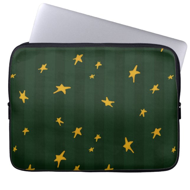 Holiday Green Yellow Stripe Star Christmas  Laptopschutzhülle (Vorderseite)