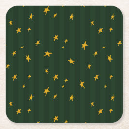Holiday Green Yellow Stripe Star Christmas  Rechteckiger Pappuntersetzer