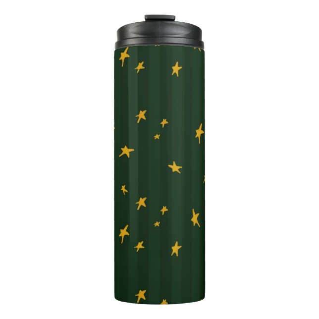 Holiday Green Yellow Stripe Star Christmas  Thermosbecher (Vorderseite)