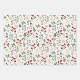 Holiday Greenery Berries Sterne Land Geschenkpapier Set