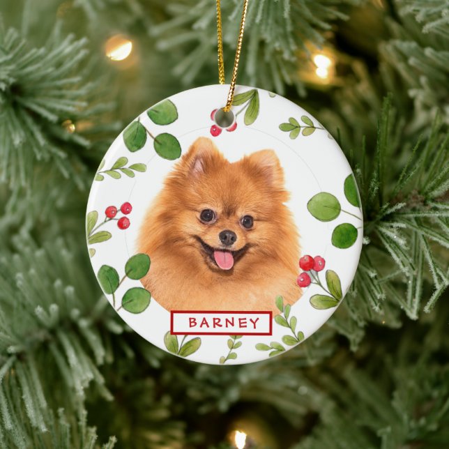Holiday Greenery Dog's Foto Keramik Ornament (Baum)