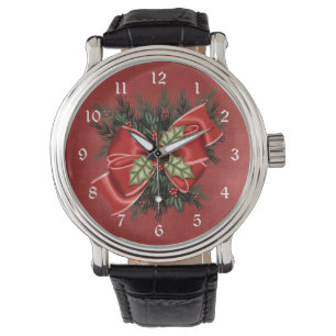 Holiday Greenery & Hübsch Red Bow Christmas Watch Armbanduhr