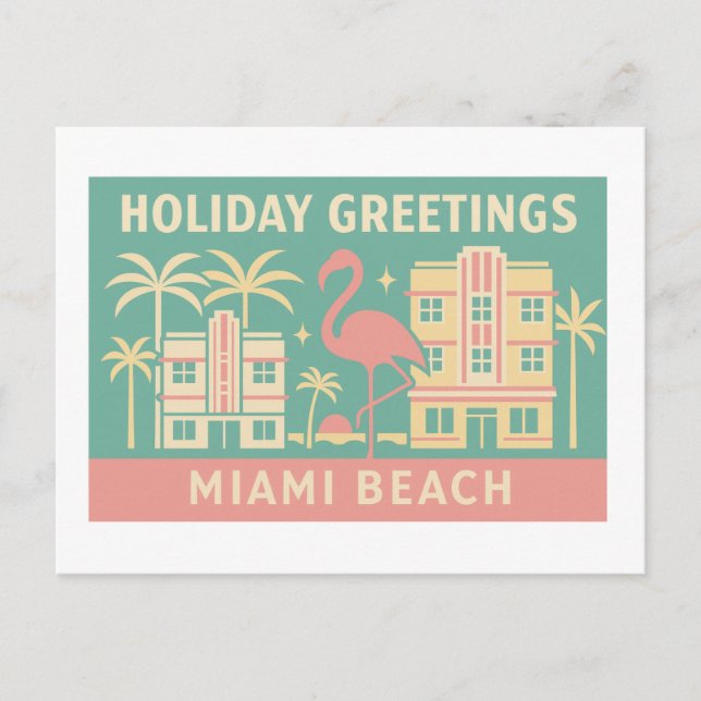 Holiday Greetings Miami Beach Art Deco Postcard Postkarte (Vorderseite)