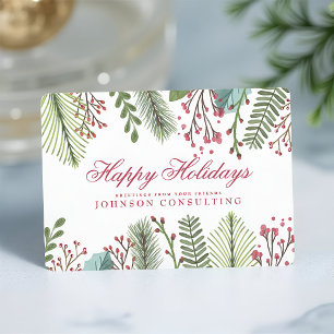 Holiday Greetings Watercolor Holly Foliage Feiertagskarte
