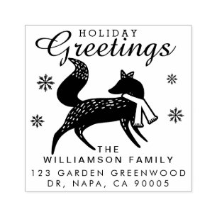 Holiday Greetings Woodland Christmas Fox Address Gummistempel