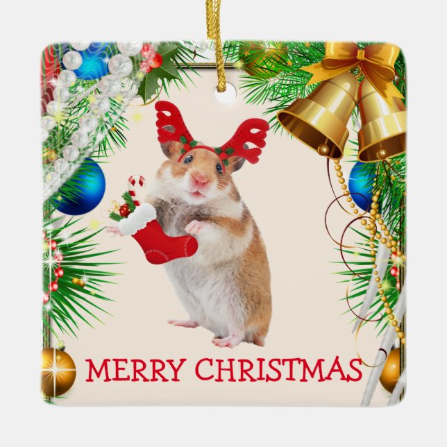 Holiday Hamster Mouse Weihnachten Keramikornament (Vorderseite)