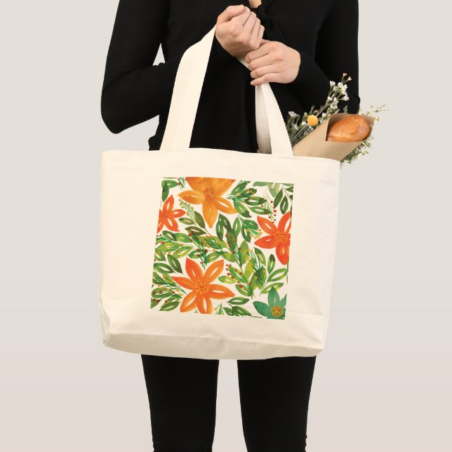 Holiday & Handgemalte Blume Jumbo Tote Bag Jumbo Stoffbeutel (Vorderseite (Produkt))
