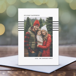 Holiday Happy minimal schwarz Vertikales Foto Feiertagskarte