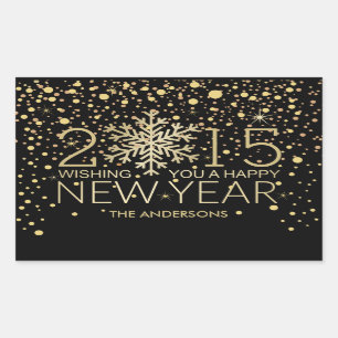 Holiday Happy New Year Snowflake Gold Confetti Rechteckiger Aufkleber