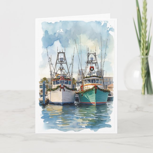Holiday Harbor Watercolor Greeting Card Karte (Vorderseite)