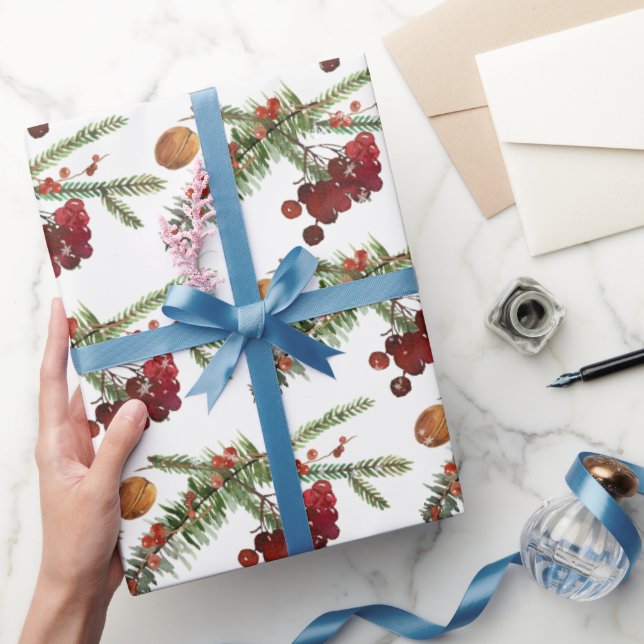 Holiday Highbush Cranberries & Green Spruce Wrappi Geschenkpapier (Schenken)