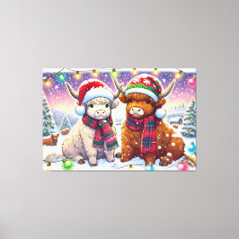 Holiday Highland Cows in Winter Wonderland Manga Leinwanddruck