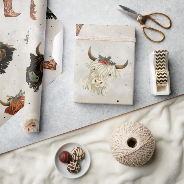 Holiday Highland Cows - Wrapping Geschenkpapier (Kunsthandwerk)
