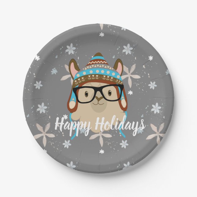 Holiday Hipster Llama Pappteller (Vorderseite)