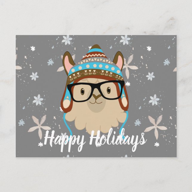 Holiday Hipster Llama Postkarte (Vorderseite)