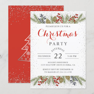 Holiday Holly Berries Schnee Weihnachtsfest Party Einladung