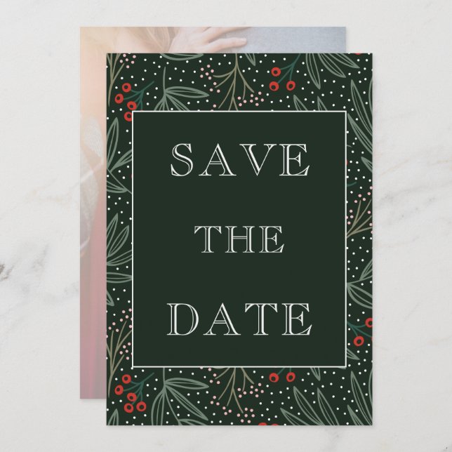 Holiday Holly Berry Greenery Imitats Vellum Foto Save The Date (Vorne/Hinten)