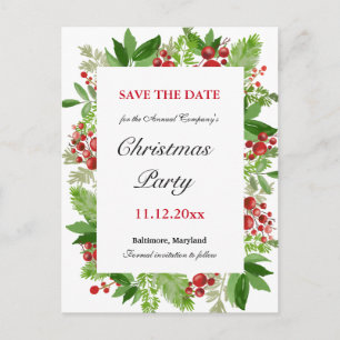 Holiday Holly Berry Weihnachts-Party Save the Date Ankündigungspostkarte