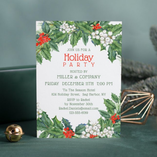 Holiday Holly Floral Corporate Weihnachten Party Einladung (Von Creator hochgeladen)