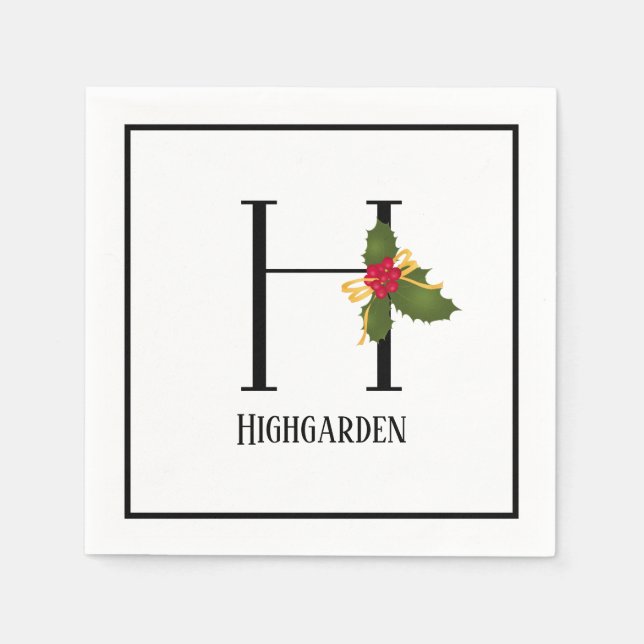 Holiday Holly Monogram Letter H Personalisiert Pap Serviette (Vorderseite)