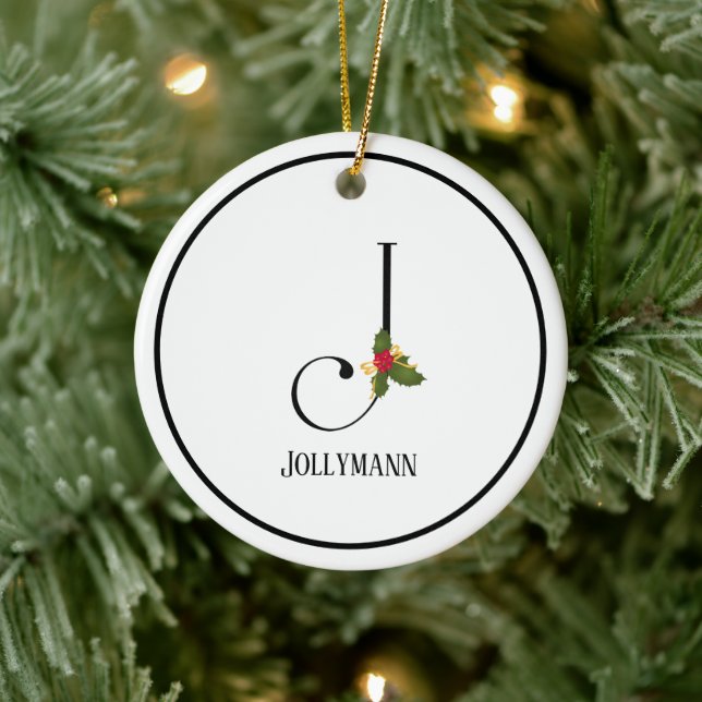 Holiday Holly Monogram Letter J Personalized Keramik Ornament (Baum)