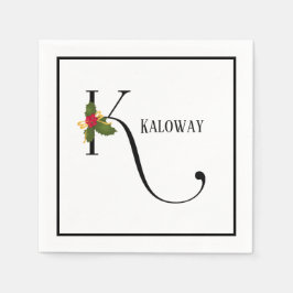 Holiday Holly Monogram Letter K Personalisiert Pap Serviette