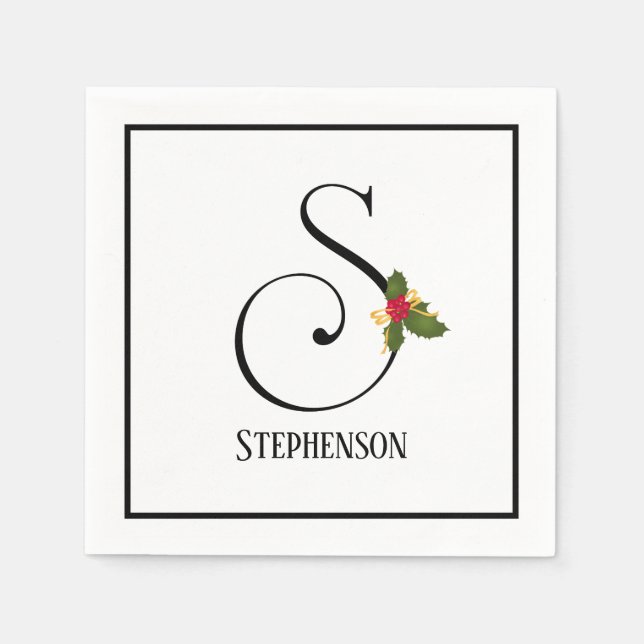 Holiday Holly Monogram Letter S Personalisiert Pap Serviette (Vorderseite)