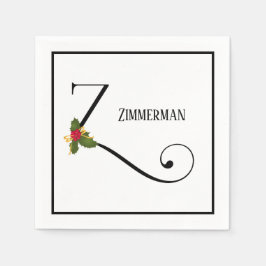 Holiday Holly Monogram Letter Z Personalisiert Pap Serviette