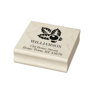 Holiday Holly Motif Familienname Rücksendeadresse Gummistempel