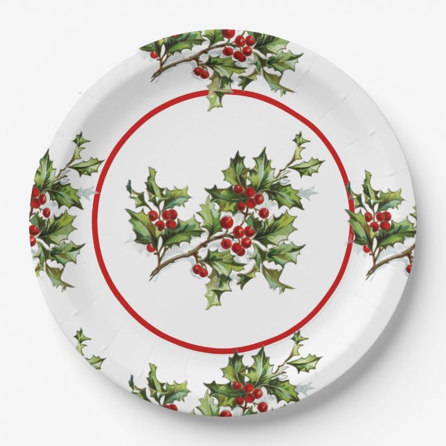 Holiday Holly Retro Style Gift Pappteller (Vorderseite)