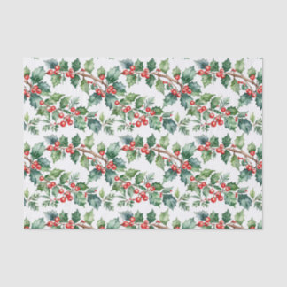 Holiday Holly with Greenery in Watercolor Seidenpapier