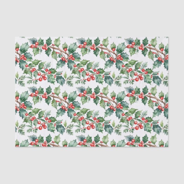Holiday Holly with Greenery in Watercolor Seidenpapier (Vorderseite)