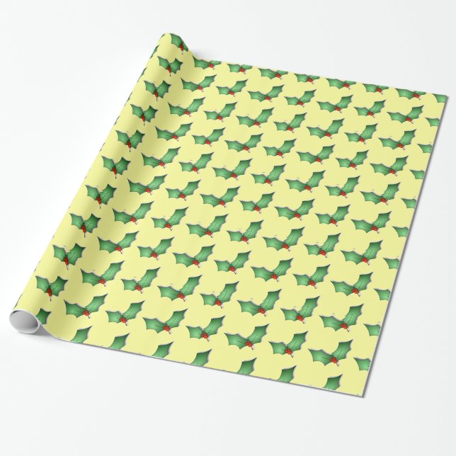 Holiday Holly Wrapping Paper Geschenkpapier (Ungerollt)
