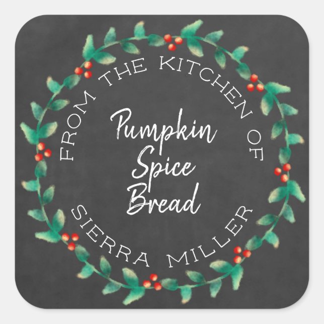 Holiday Holly Wreath Chalkboard Leckereien Quadratischer Aufkleber (Vorderseite)