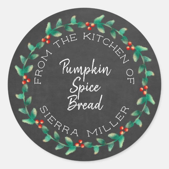 Holiday Holly Wreath Chalkboard Leckereien Runder Aufkleber (Vorderseite)