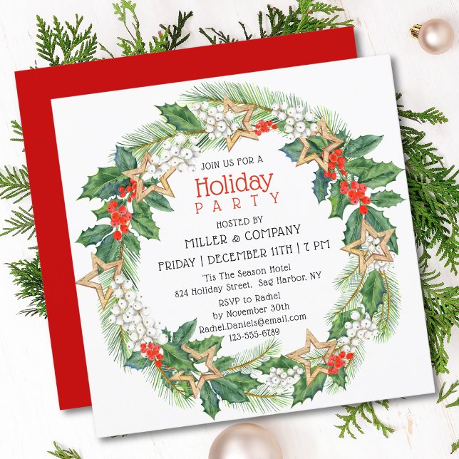 Holiday Holly Wreath Corporate Christmas Party Einladung (Von Creator hochgeladen)