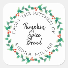 Holiday Holly Wreath Kitchen Leckereien Geschenk E Quadratischer Aufkleber