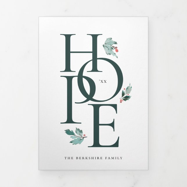 Holiday Hope Modernes botanisches Berry-Foto Dreifach Gefaltete Einladung (Cover)