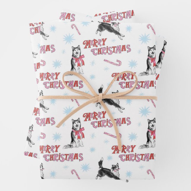 Holiday Husky und Border Collie/Aussie Geschenkpapier Set (Beispiel)