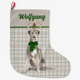 Holiday Irish Wolfhound und Kariert mit Hundes Nam Großer Weihnachtsstrumpf