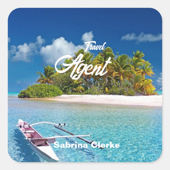 Holiday Island individuelle Name Quadratischer Aufkleber (Vorderseite)