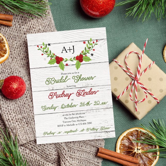Holiday Joy Poinsettia Wood Brautparty Invitati Einladung (Von Creator hochgeladen)