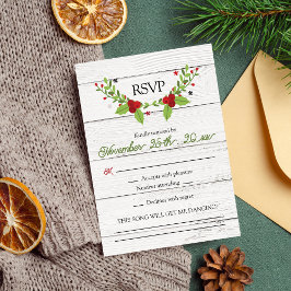 Holiday Joy Poinsettia Wood Response RSVP Karte