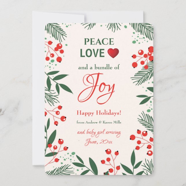 Holiday Joy Pregnancy Ankündigung Holiday Card (Vorderseite)