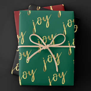 Holiday Joy Script   Imitate Gold Foil in Multi Co Geschenkpapier Set