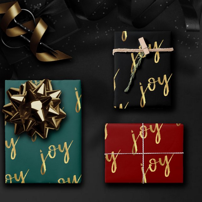 Holiday Joy Script | Imitate Gold Foil in Multi Co Geschenkpapier Set (Von Creator hochgeladen)