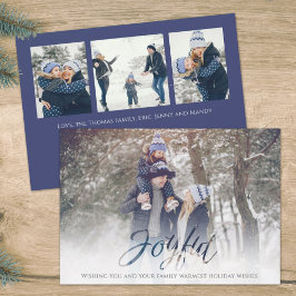 Holiday Joyful Script Blue White Snowflake 4 Foto Feiertagskarte