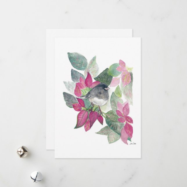 Holiday Junco Bird Art Feiertagskarte (Vorderseite/Rückseite Beispiel)