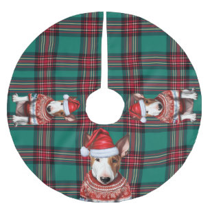 Holiday Kariert Bull Terrier Dog Weihnachten Polyester Weihnachtsbaumdecke