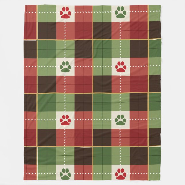 Holiday Kariert Paw Prints Fleece Blanket (Vorderseite)